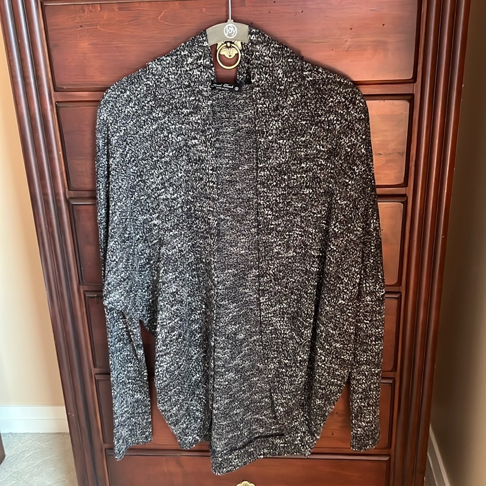 Final Touch Black and White Marled Hooded Open Cardigan NWOT